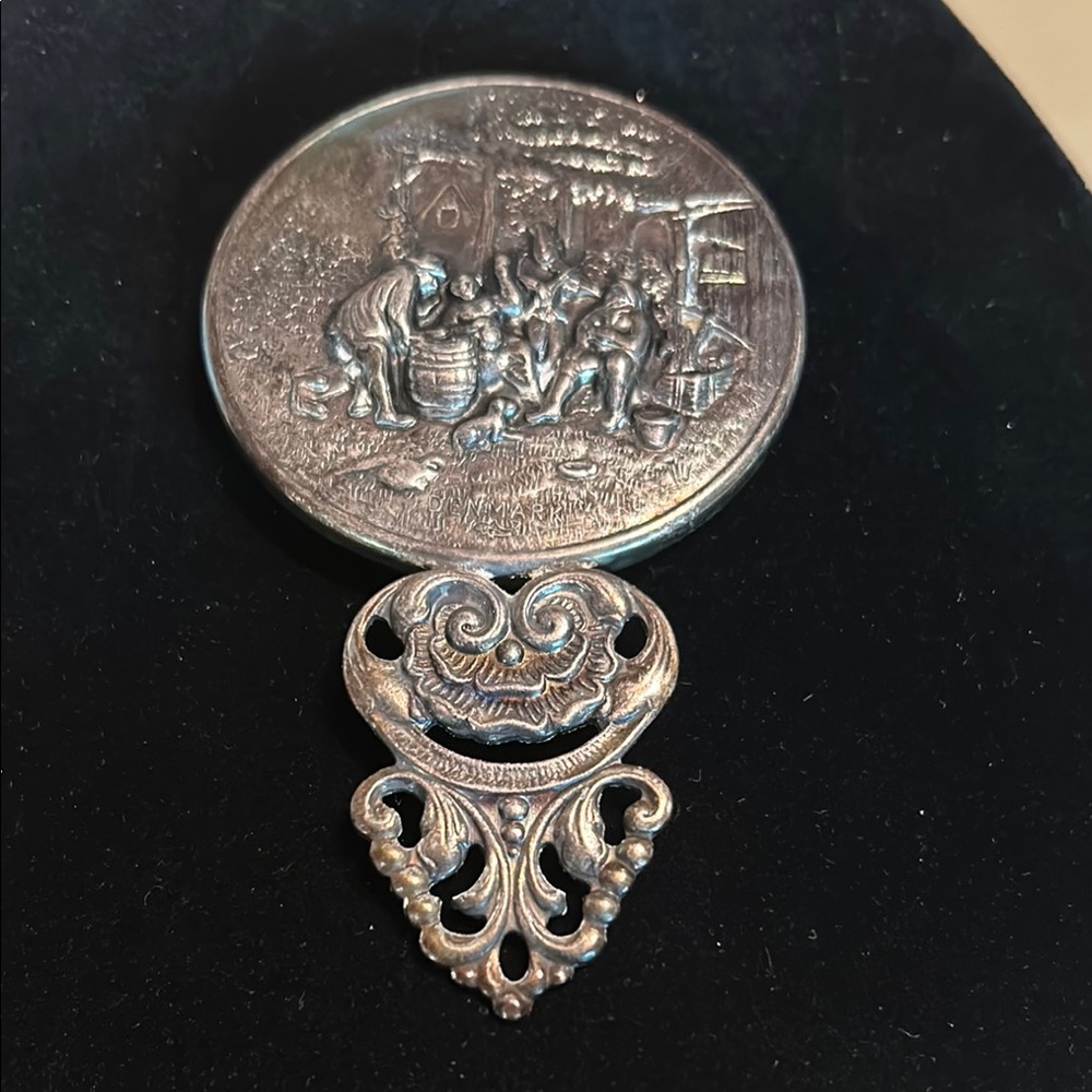 1950s Hans Jensen Denmark Silver-plated Repousse’ Hand Mirror